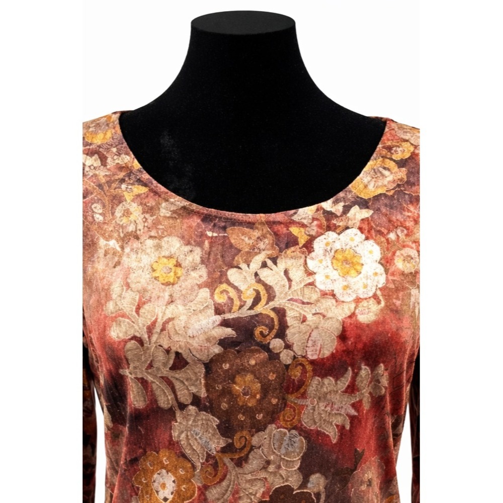 Conrad C Womens Pullover Top Large Multicolor Antique Floral Velvet Print - Picture 3 of 10